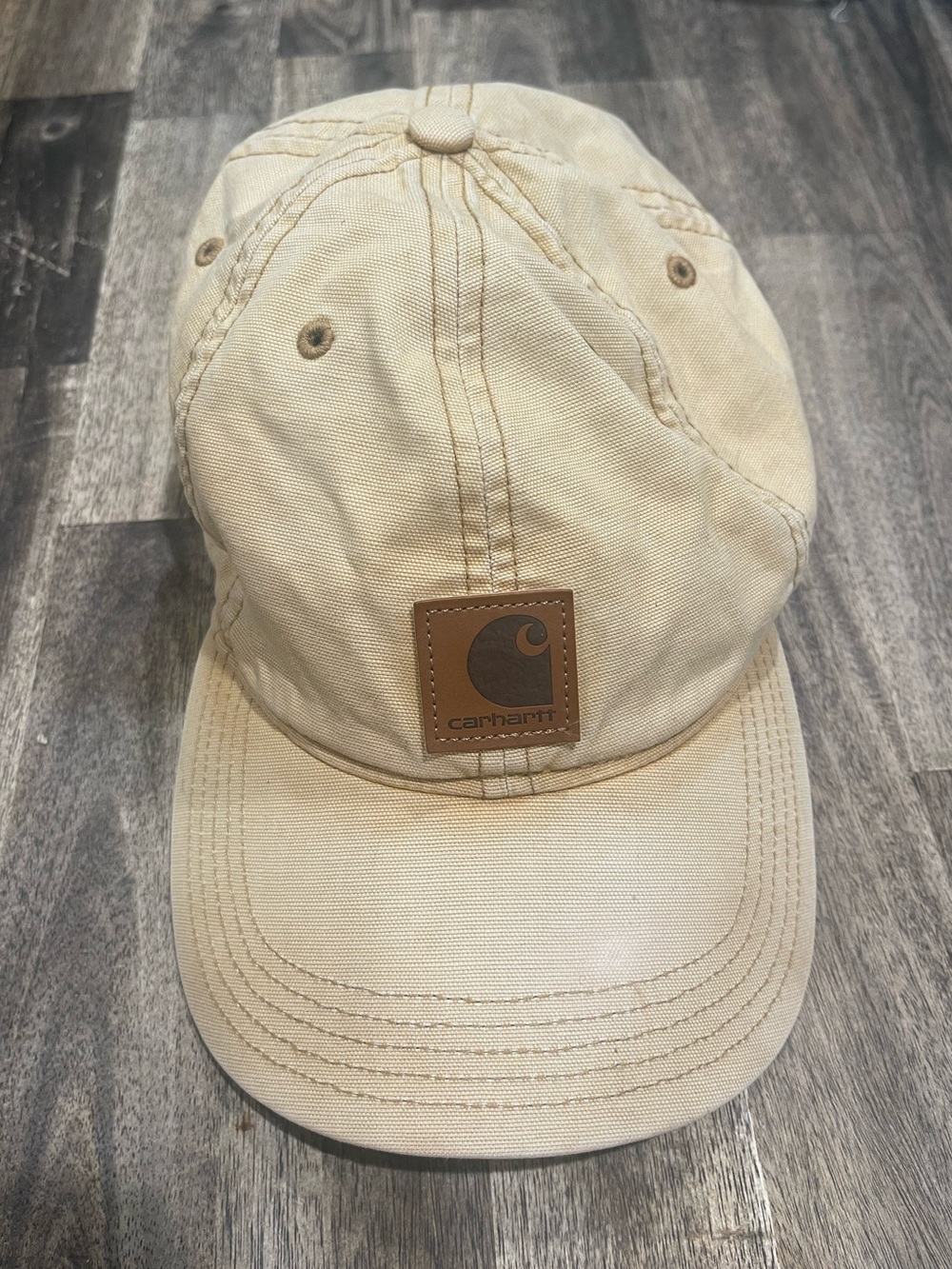 Vintage Carhartt Duck Canvas Workwear Strapback Hat Brown Cap Leather Patch